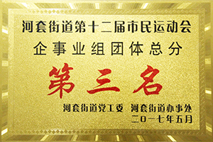 河套街道第十二屆市民運動會企事業(yè)組團體總分第三名